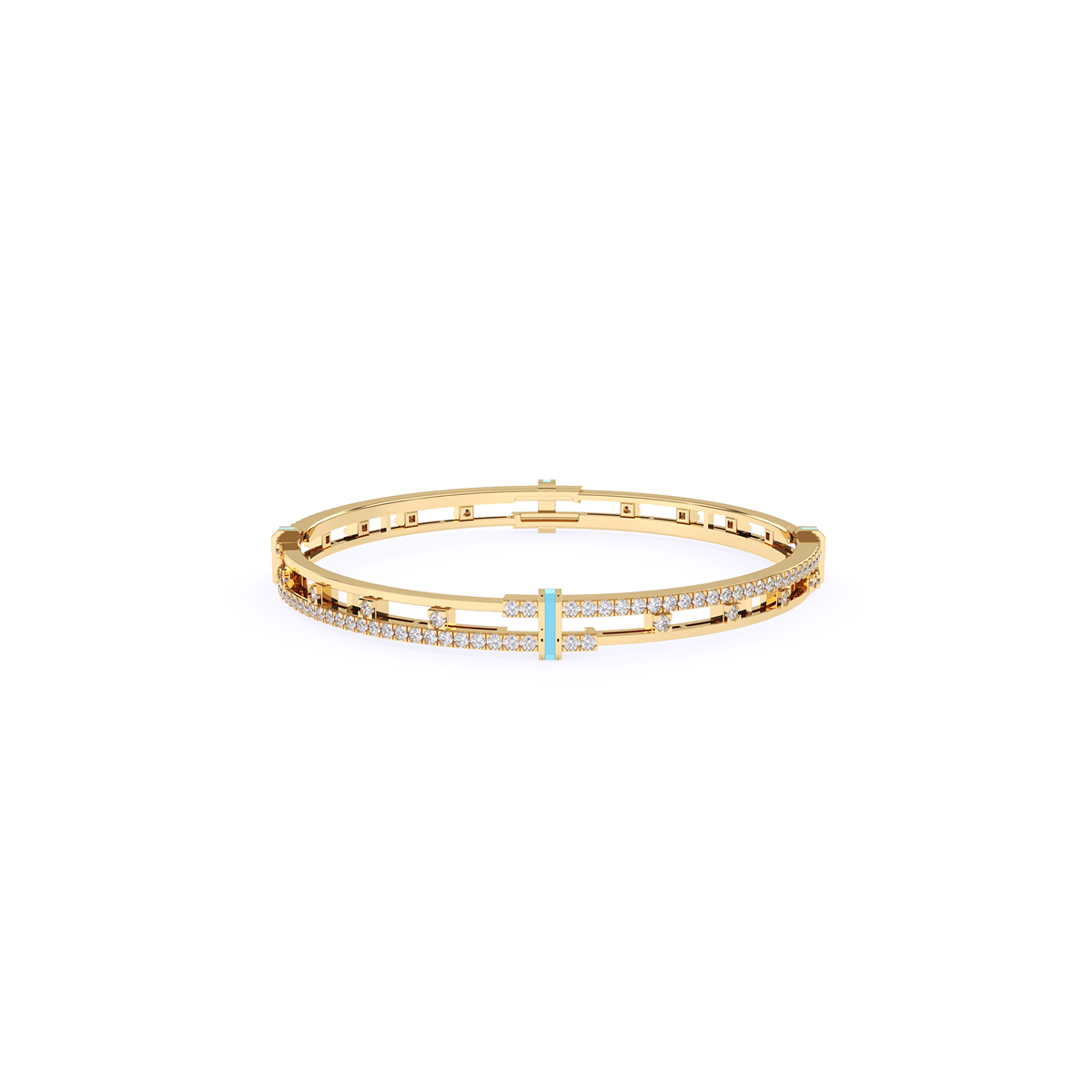 Stylish Round Diamond Two Row Bangle
